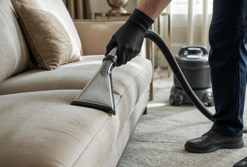 Upholstery being deep cleaned with professional equipment