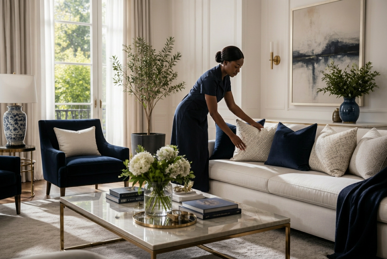 Living room being tidied during a home clean